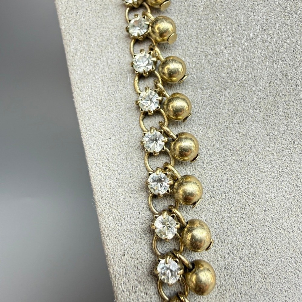 J.Crew Dangle Necklace Rhinestone Gold Tone Balls 31" Long Classic Glam